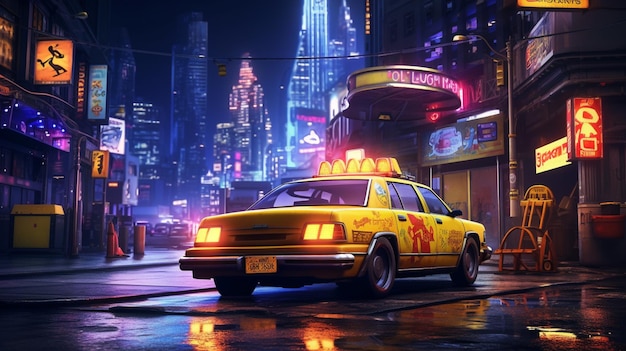 A cab car in the night city generative AI