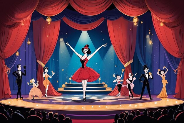 Photo cabaret glamour cartoon stage set for glamorous showmanship