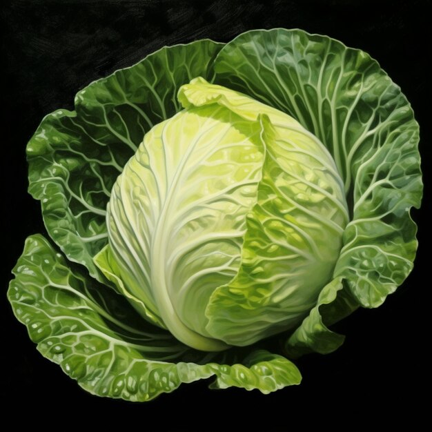 Cabbage black background painting image Generative AI