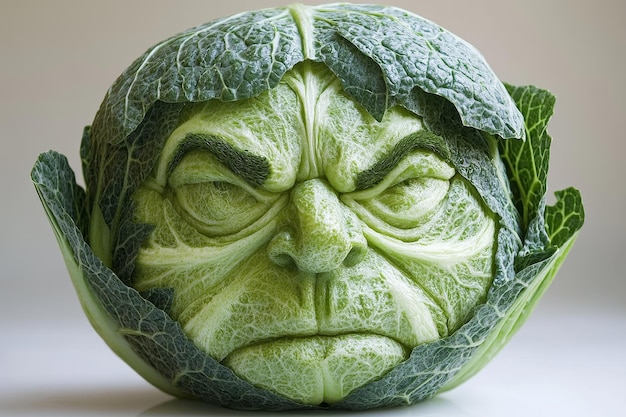 Photo a cabbage carving of a frowning face