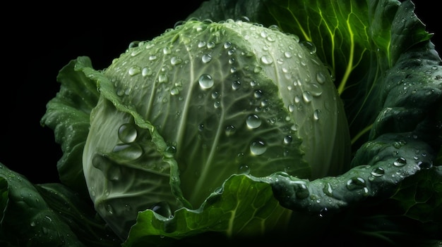 Cabbage seamless background visible drops of water close up generative AI