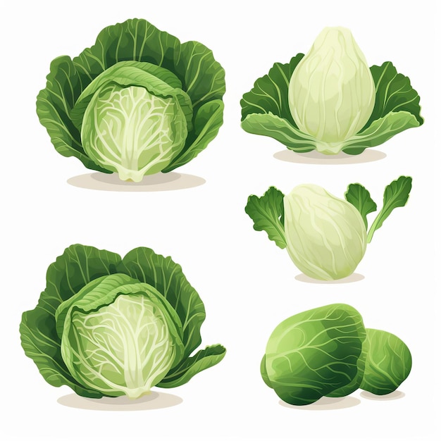 Photo cabbage set vector flat illustrations for minimalistic animation