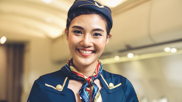 Cabin crew or air hostess working in airplane