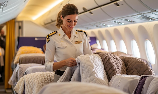 Photo a cabin crew member helping a passenger