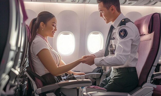 Photo a cabin crew member helping a passenger