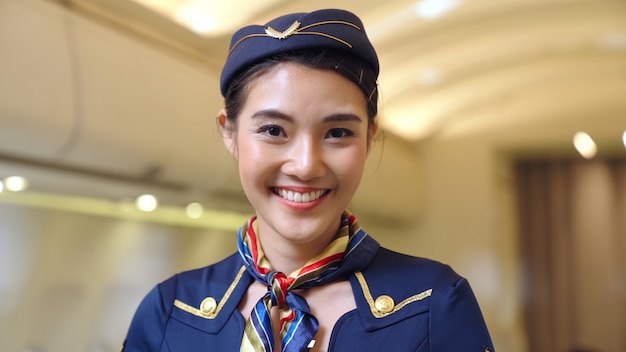 Cabin crew working in an airplane