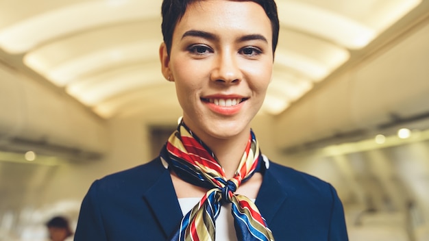 Cabin crew working in airplane