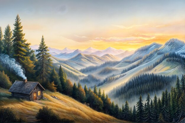 a cabin in the mountains with a mountain view