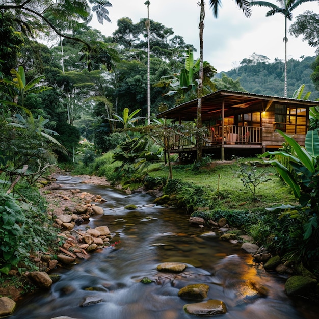 Photo a cabin with a house on the side of it