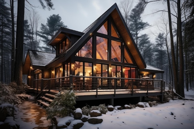 cabin in the wood exterior decoration winter view inspiration desain