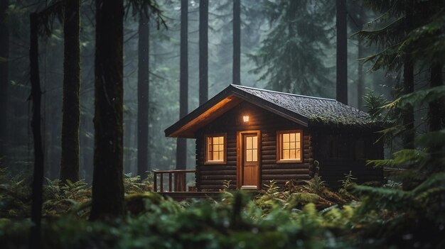 Photo a cabin in the woods with a cabin in the woods