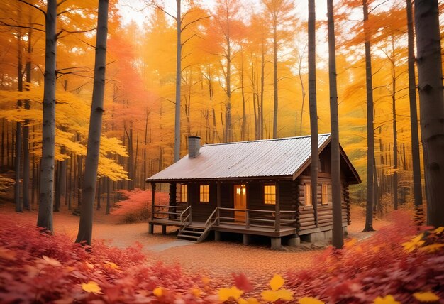 Photo a cabin in the woods with a cabin in the woods