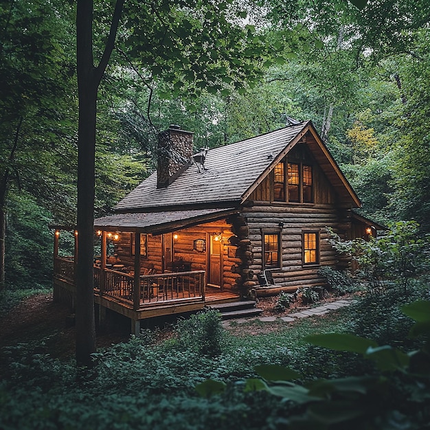 Photo a cabin in the woods with a log cabin in the background