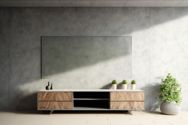 cabinet for tv in living room interior wall mockup on concrete wall