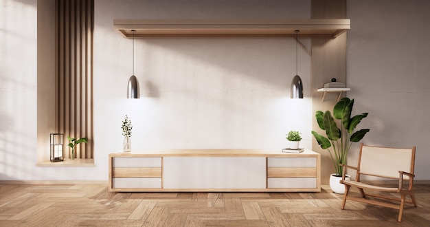 Cabinet wooden design on modern room japanese.3D rendering