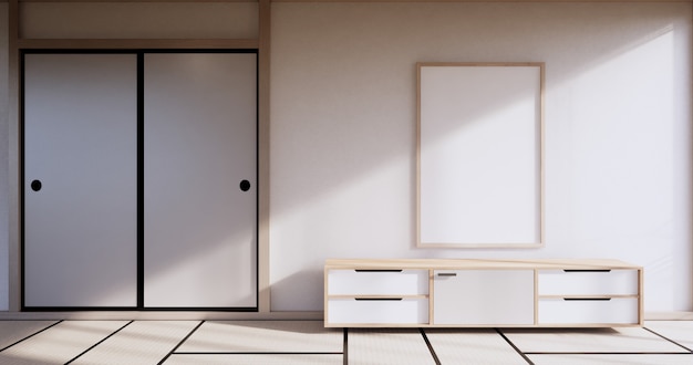 Cabinet wooden design on modern room japanese.3D rendering