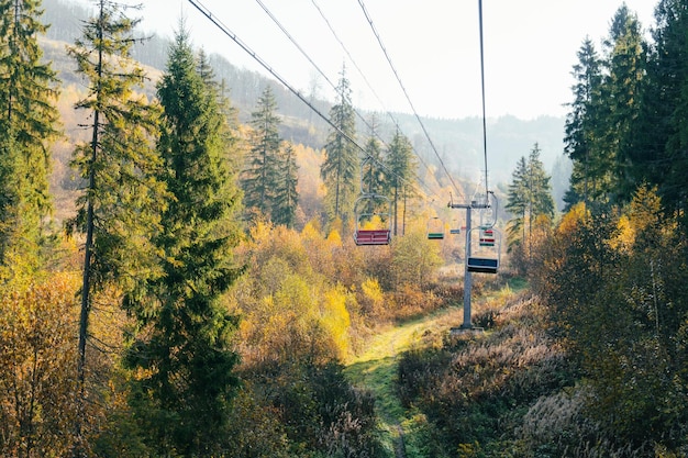 Cable car on ski resort Golden autumn panoramic wallpaper