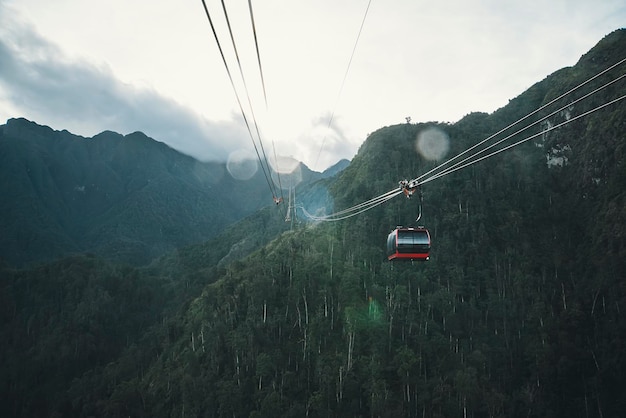 Cable car view on mountain landscape at Fansipan mountain in sapa vietnam