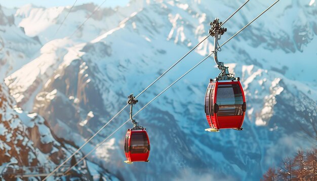 Cable cars to mount in foreground over mountains background