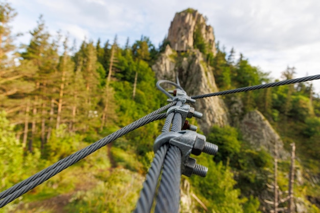 Cable with fastening with bolts and nuts of outdoors