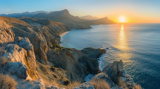 Cabo de GataNijar Natural Park sunrise rugged coastline panoramic view untouched Generative AI