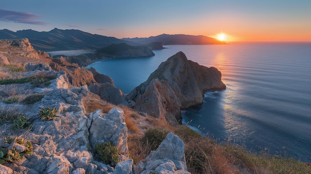 Cabo de GataNijar Natural Park sunrise rugged coastline panoramic view untouched Generative AI