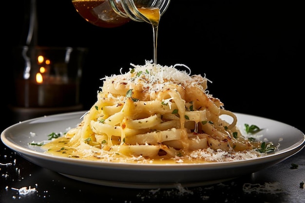 Photo cacio e pepe with a touch of maple syrup delicious cacio e pepe food image