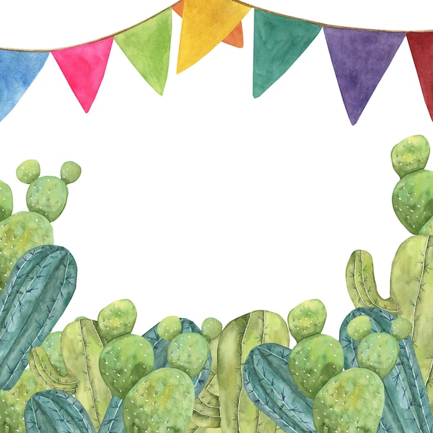 Cacti and paper flags square frame