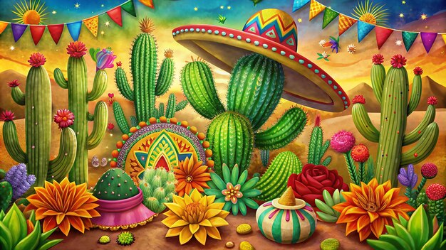 Photo cactus background cactus holiday flowers flagscinco de mayocelebrating mexican