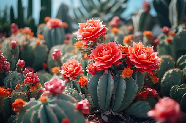 Cactus in botanic garden closeup of cactuses with flower