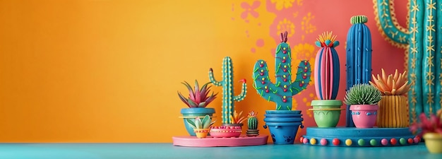 a cactus and cactus are on a table in front of a wall