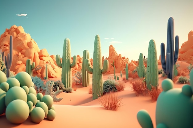 Cactus in desert illustration design background