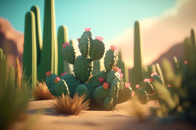 Cactus in desert illustration design background