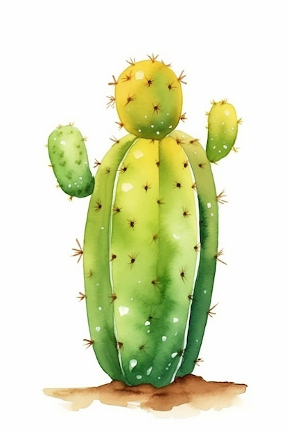 A cactus in the desert on white background kids cartoon style generative ai