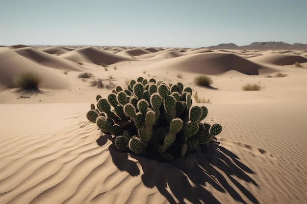 A cactus in the desert with the sun shining on it.