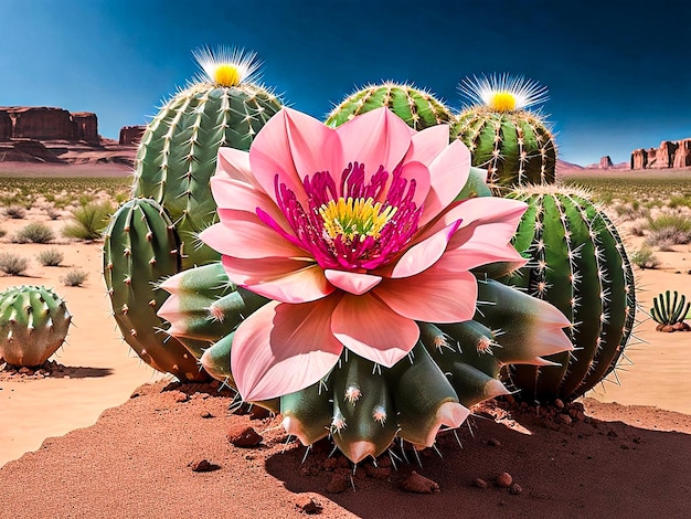 A cactus flower blooming in the desert