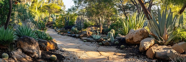 Photo cactus garden featuring diverse shapes and sizes