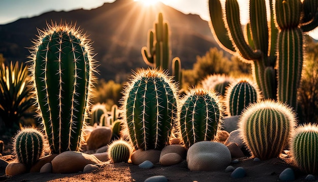 Photo cactus garden with sunlight