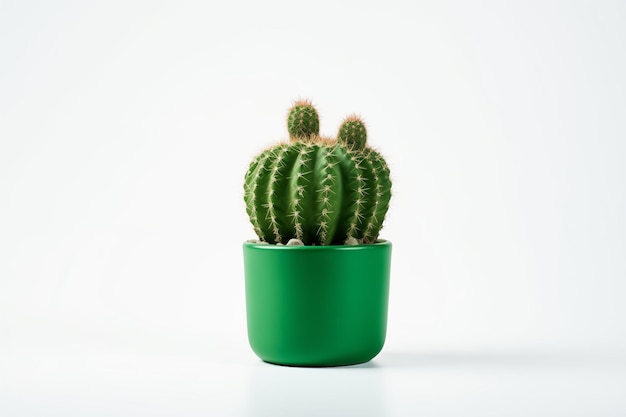 Cactus in Green Pot on White Background Minimalist Botanical Decor Succulent Plant in Simple Setting