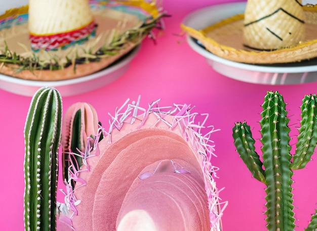 Cactus and pink sombrero arrangement for party