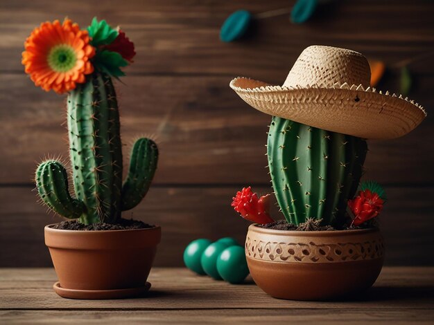 a cactus plant and a cactus are on a table