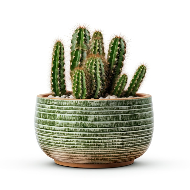 Cactus Plant in Pot Isolated on Clean White Background