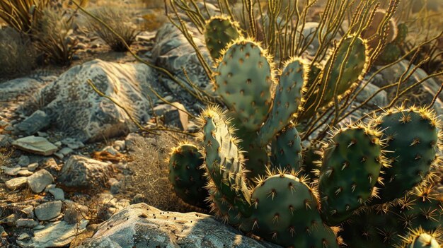 A cactus plant in a rocky area suitable for desert themes