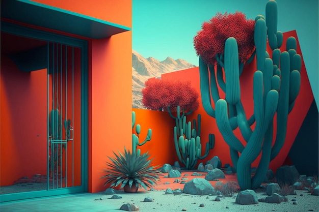 Cactus plant sitting in front of a building generative ai