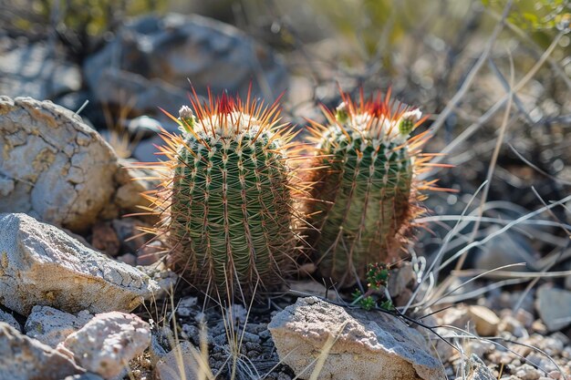 a cactus plant with red flowers and green leaves