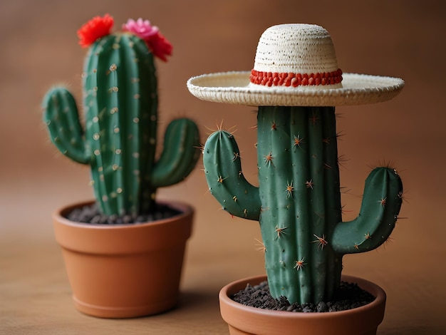 a cactus plant with a straw hat