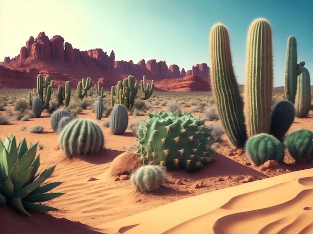 Cactus plants in desert Generative AI Illustration