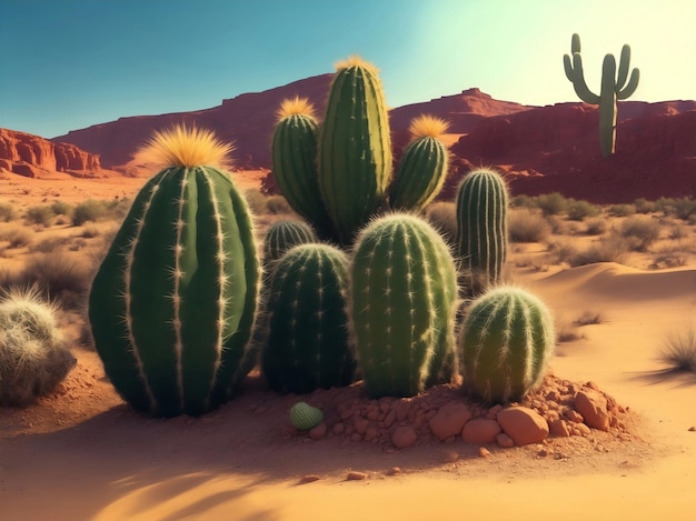 Cactus plants in desert Generative AI Illustration