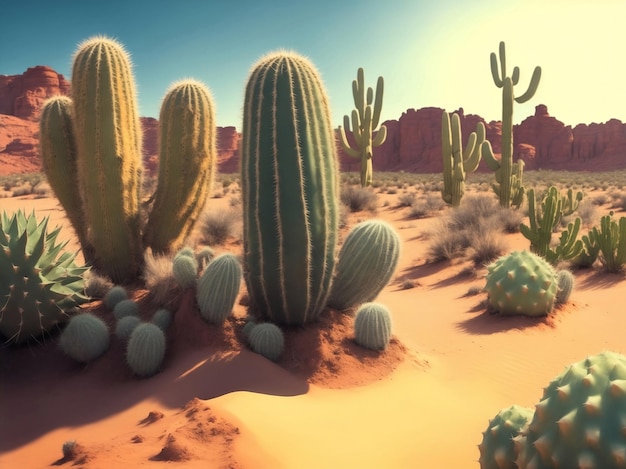 Cactus plants in desert Generative AI Illustration