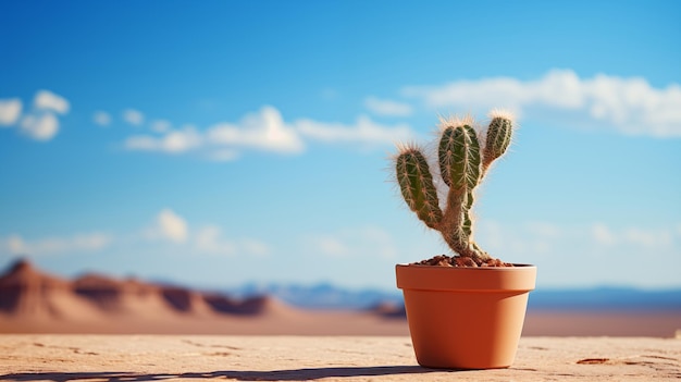 Cactus in a pot against a desert background Place for text Copy space Wallpaper for banner